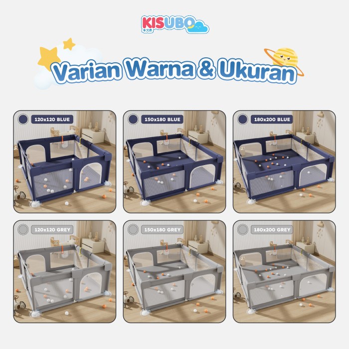 KISUBO Playpen Pagar Pengaman Bayi Tempat Bermain Anak Pagar Mainan Anak Pagar Bayi Kolam Main Anak