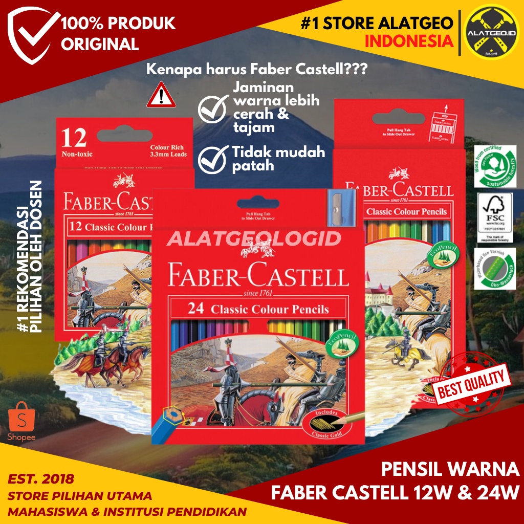 

Promo !!! Pensil Warna Faber-Castell 12 24 Warna Classic Colour Pencils Original