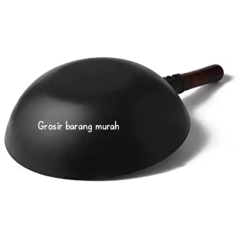 HJE Wajan 40cm Wajan Gagang Kayu Kuali Masak Baja Wajan Kuali Gagang Kayu Wajan Baja Anti Lengket