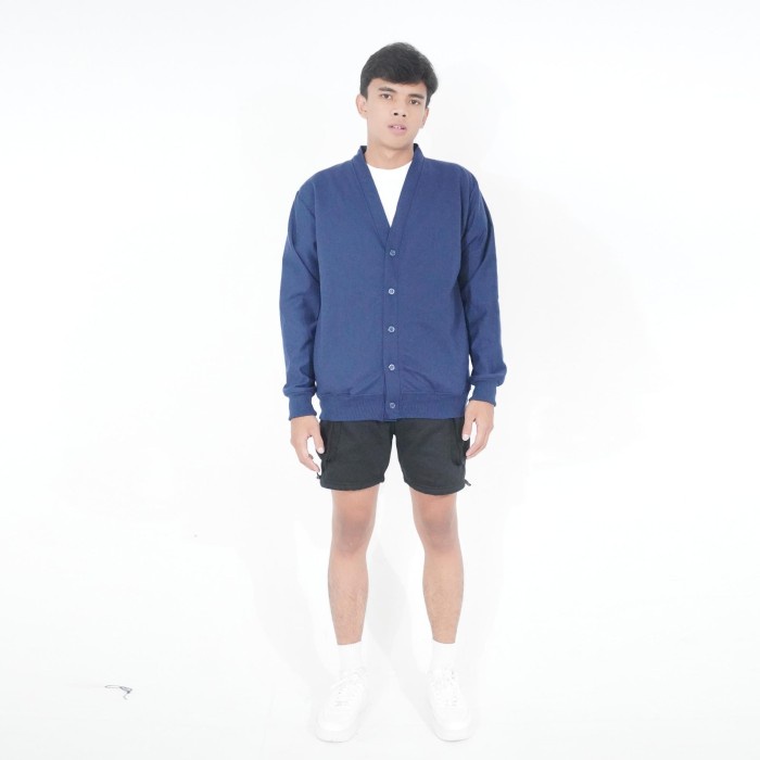HOUSE OF CUFF CARDIGAN PRIA TRENDI SIZE L-XXL HITAM KERAH PANJANG NAVY SWEATER