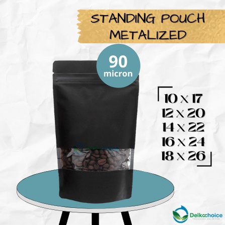 

[1 PACK ISI 100 PCS] STANDING POUCH ZIPLOCK WINDOW BLACK METALIZED - KEMASAN SNACK MAKANAN