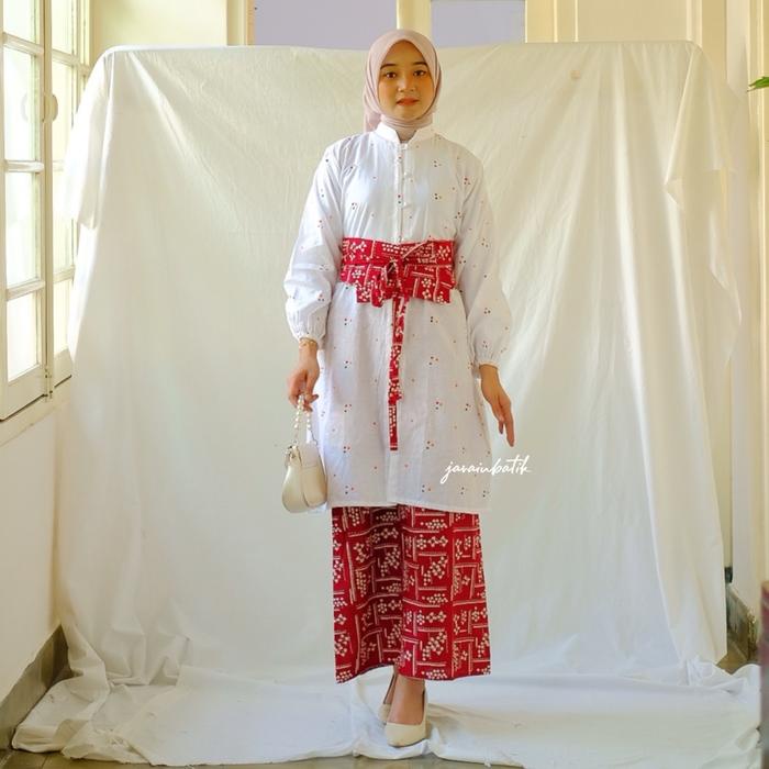 Terbaru Set Tunik Obi Batik Jumputan Setelan Wanita Kondangan
