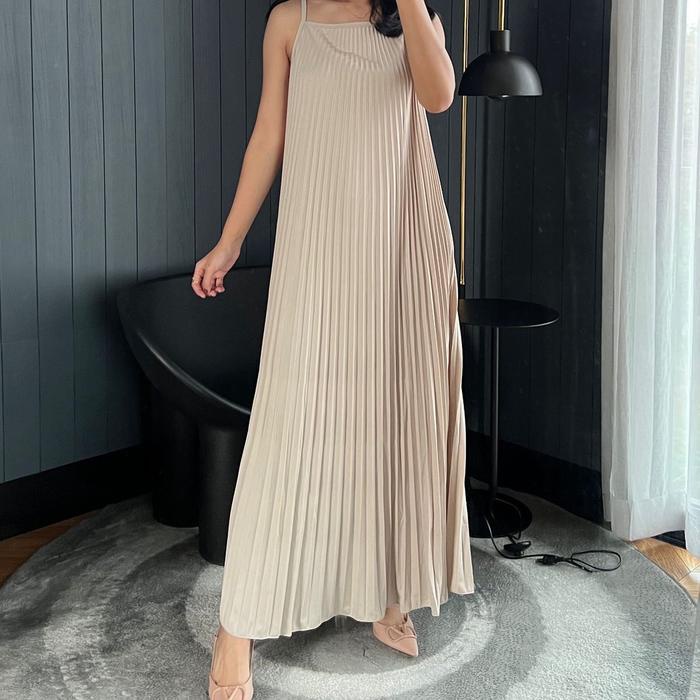 Promo Inner Dress Plisket Premium / Inner Dress Panjang Jumbo / Inner Tanpa Lengan / Dress Plisket