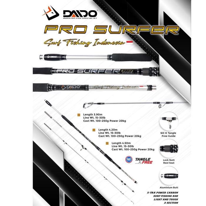 Terbagus Joran Daido Sambung 3 Pro Surfer Carbon Ukuran 390 420 450 - Joran Pancing