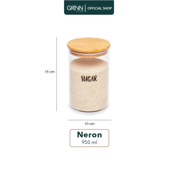 Grinn Living Set Paket Neron Glass Jar 950 ml Toples Kayu Bambu