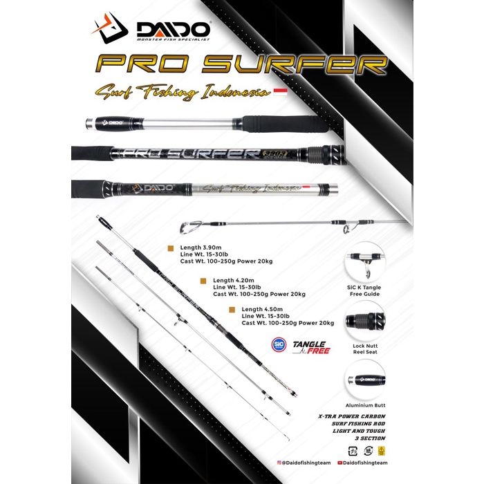 Terhemat Joran Daido Sambung 3 Pro Surfer Carbon Ukuran 390 420 450 - Joran Pan