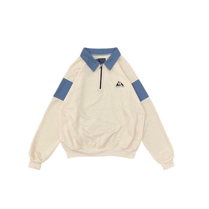 JAKET SWEATER RUGBY VINTAGE PRIA WANITA ORIGINAL CREAM DENIM