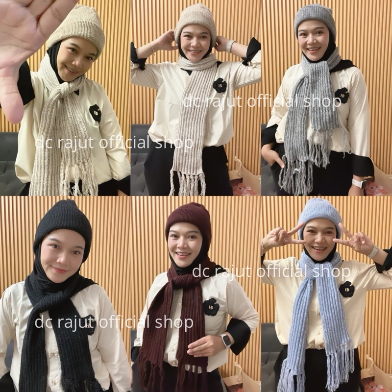 set Kupluk syal DEWASA hat topi rajut bromo dieng tebal syal kupluk winter