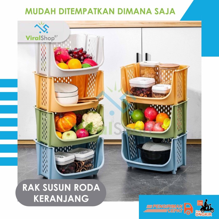GRATIS ONGKIR Keranjang Susun Rak Bumbu Dapur Serbaguna Rak Roda Plastik