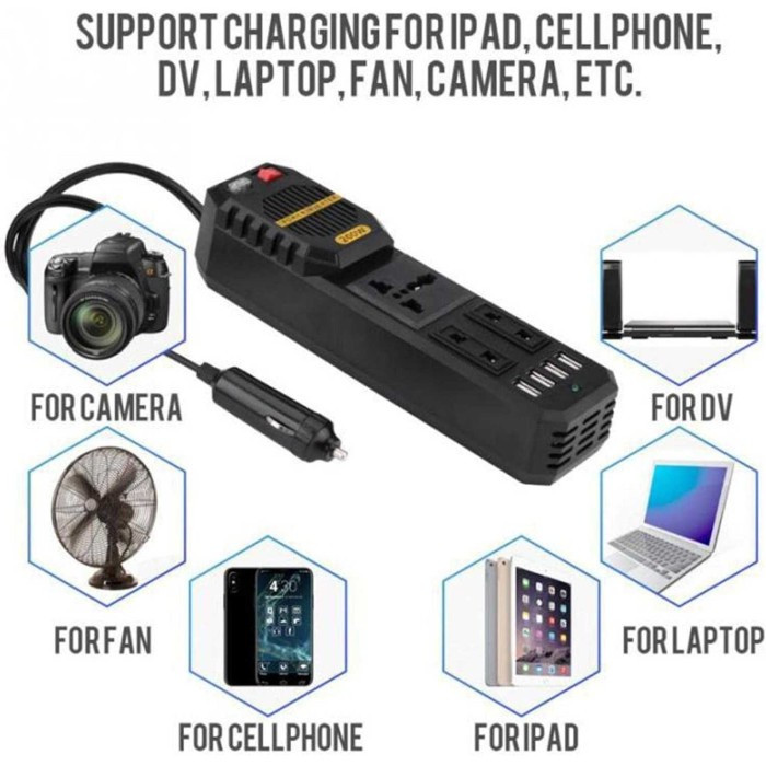 Paling Berkualitas Colokan Listrik Lighter Mobil Converter Stop Kontak Charger 200 Watt