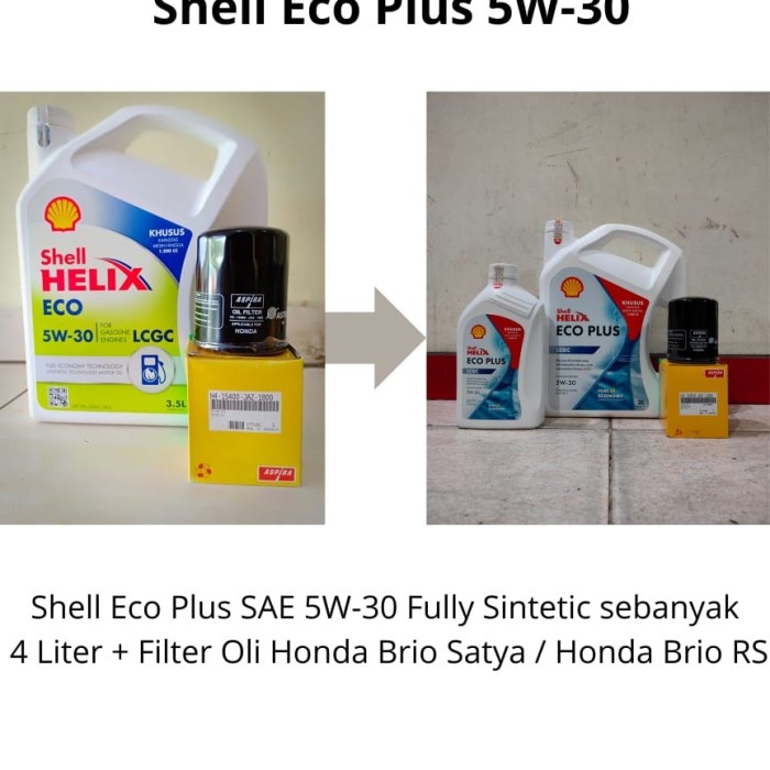 HJK Paket Oli Shell Helix Eco 5W-30 + Filter Oli Honda Brio Satya