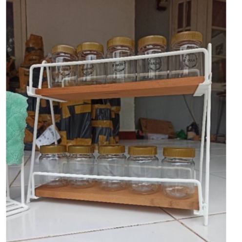 FREE ONGKIR RBK / RAK BUMBU DAPUR BESI DAN KAYU MODERN / RAK BUMBU BESI TINGKAT