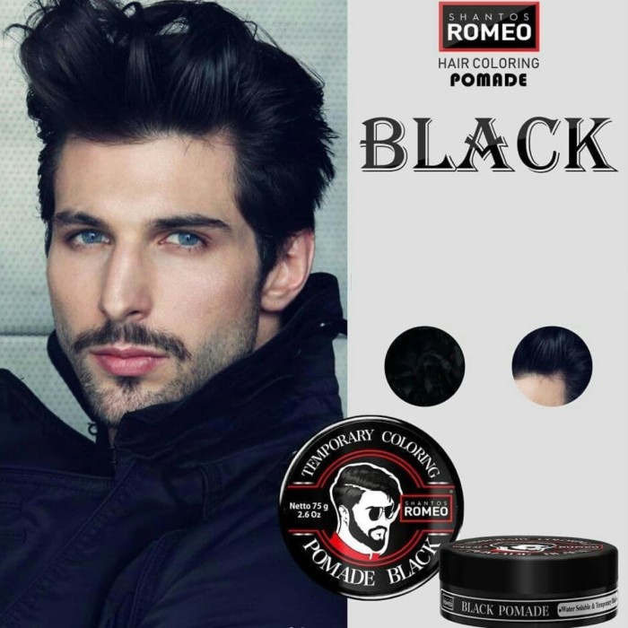 JH8 Shantos Romeo Hair Color Styling Pomade Black - Warna Hitam 75gram