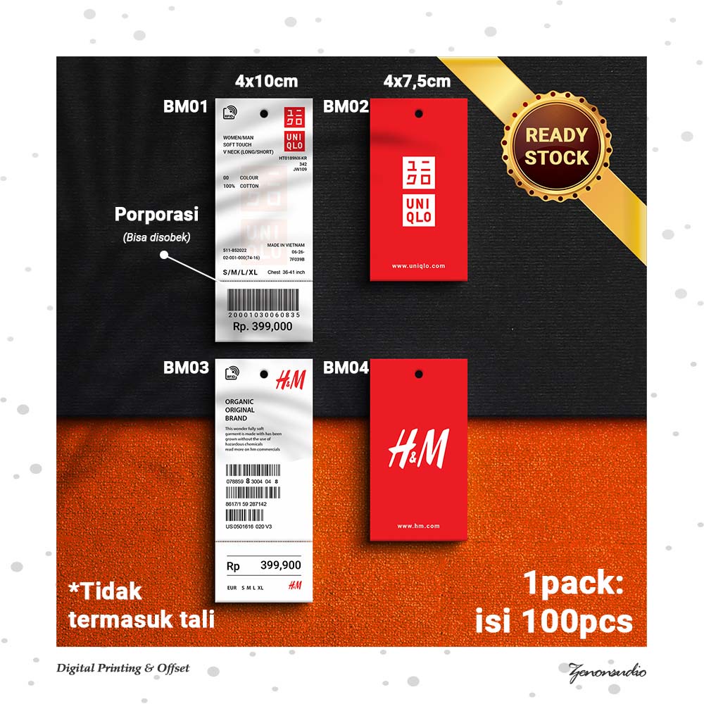 IK [100pcs] Hangtag Label Baju Brand Zara Uniqlo H&M Nike Adidas Under Armour GU Hang Tag Import
