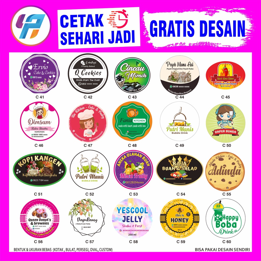 

IK! CETAK STIKER LABEL KEMASAN A3 KROMO + CUTTING (Kotak, Bulat, Oval, Custom)