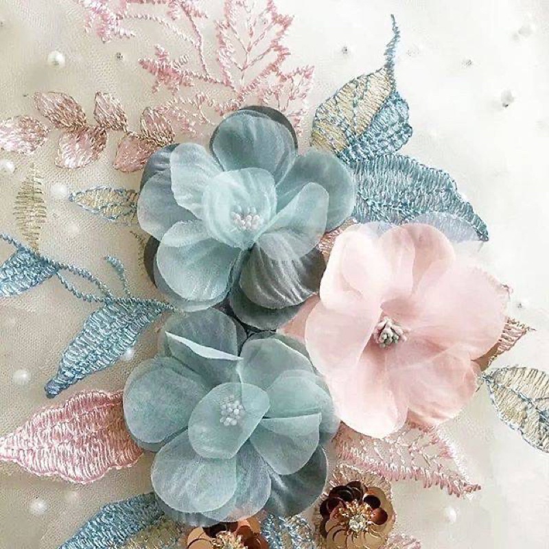 Flower Embroidery Patch Applique 3D Clothing Rose Blue