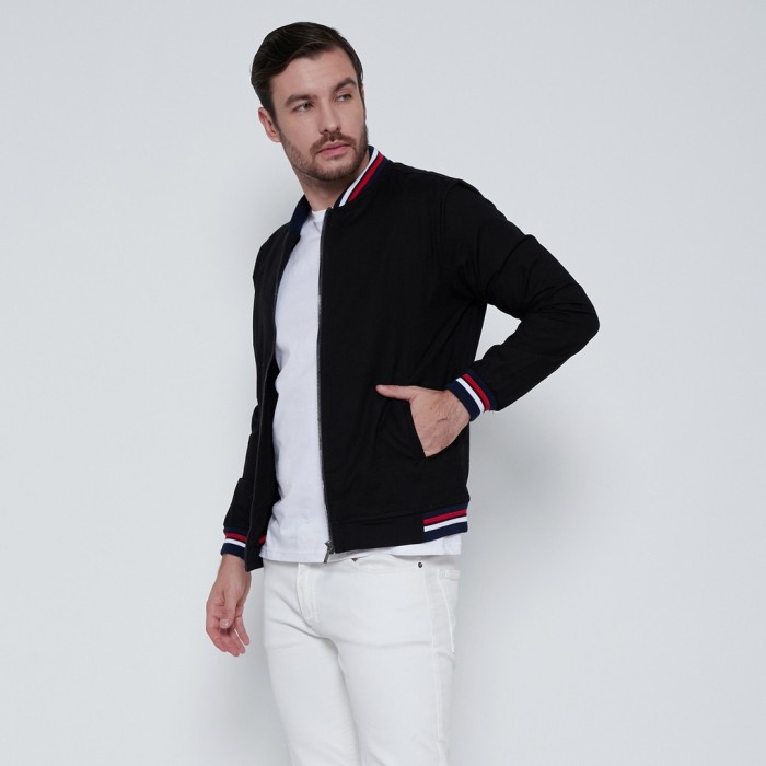 M231 Jaket Pria Bomber Oxford Panjang Hitam 1768A