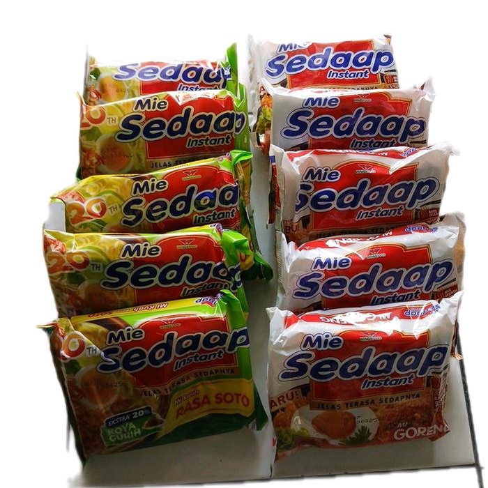 

Ready Paket Hemat 10 Mie Instan (5 Mie Sedap Goreng + 5 Mie Sedap Soto) Food Noodles Ayam Pedas Kuah