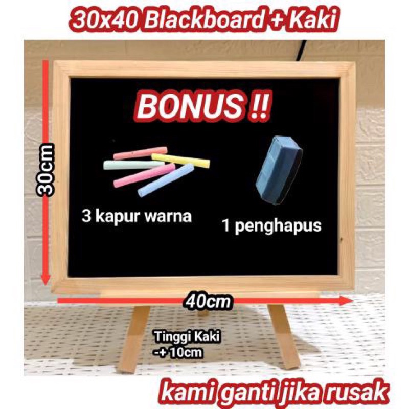 

iK! PAPAN TULIS KAPUR 30X40 + Standing (Gratis 3 Kapur warna & Penghapus) PAPAN TULIS HITAM, PAPAN