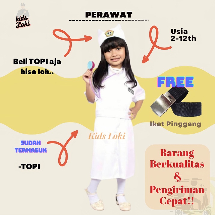 baju perawat anak baju anak perempuan Kostum Profesi Perawat Cilik Stelan Perawat Anak Seragam
