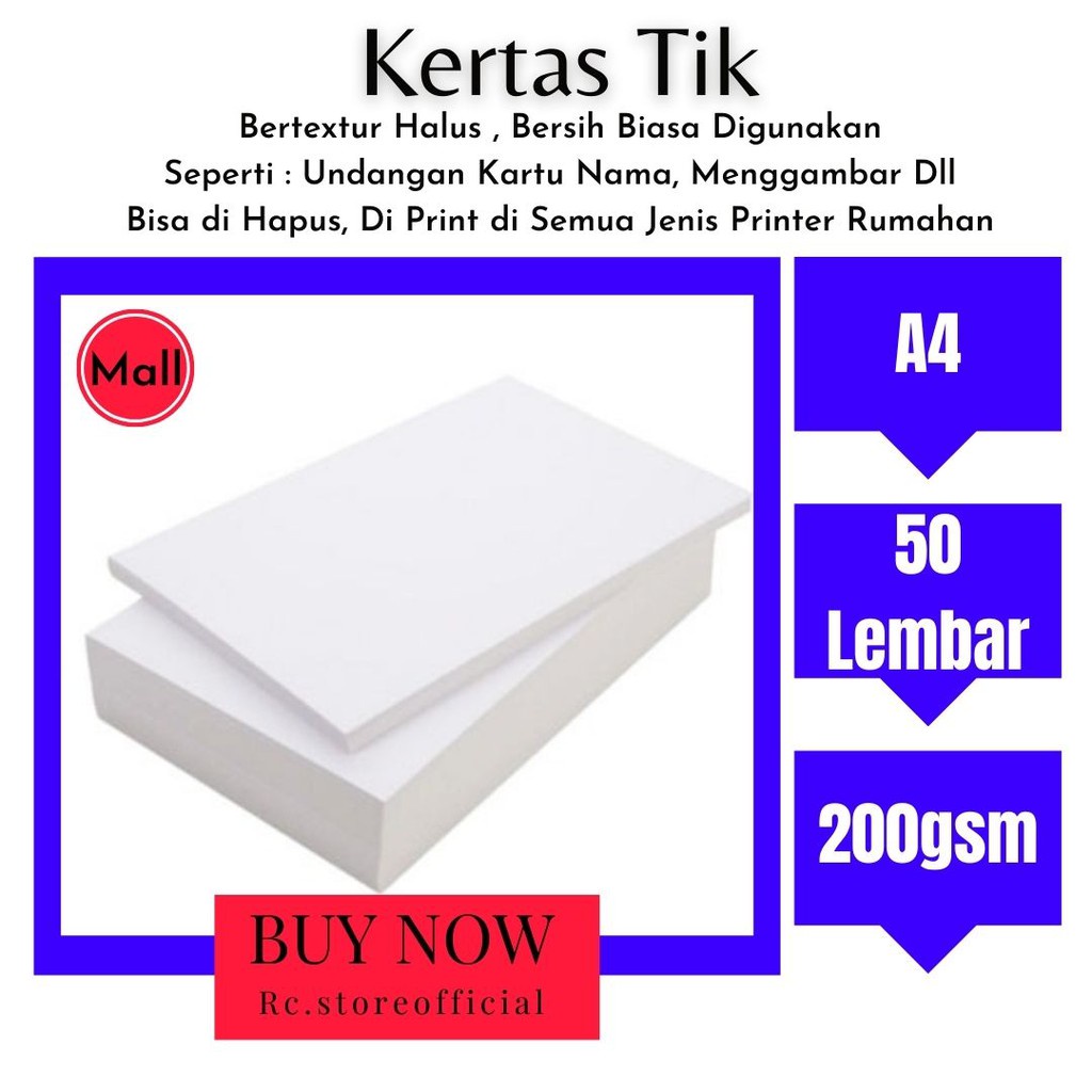 

IK! [ 50 Lembar A4 Tik hht quality ] KertasTik 200gsm