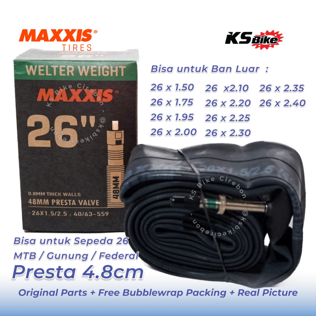 Ban Dalam Sepeda Maxxis 26 Cop FV Presta Jarum 48mm Velg Tinggi 26 x 1.50 1.75 1.95 2.10 2.20 2.25