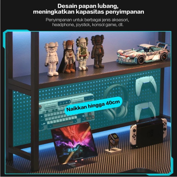 [Good] Meja Komputer Shaped L Serat Karbon / Meja Gaming Komputer Minimalis