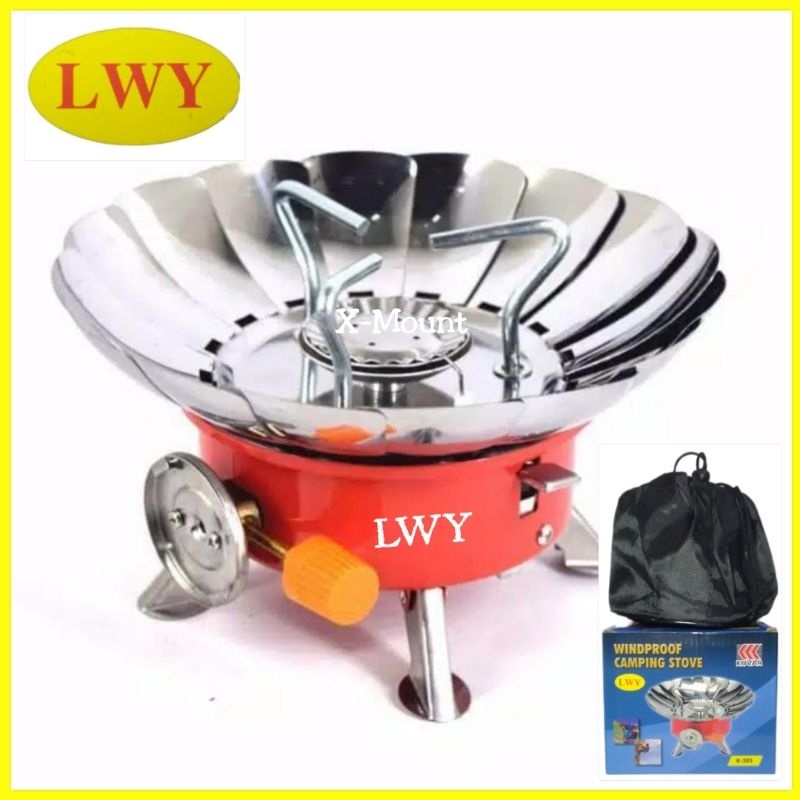 Kompor Camping Mini Portable Gas Stove Kotak Bulat Kompor Gunung Bunga Selang