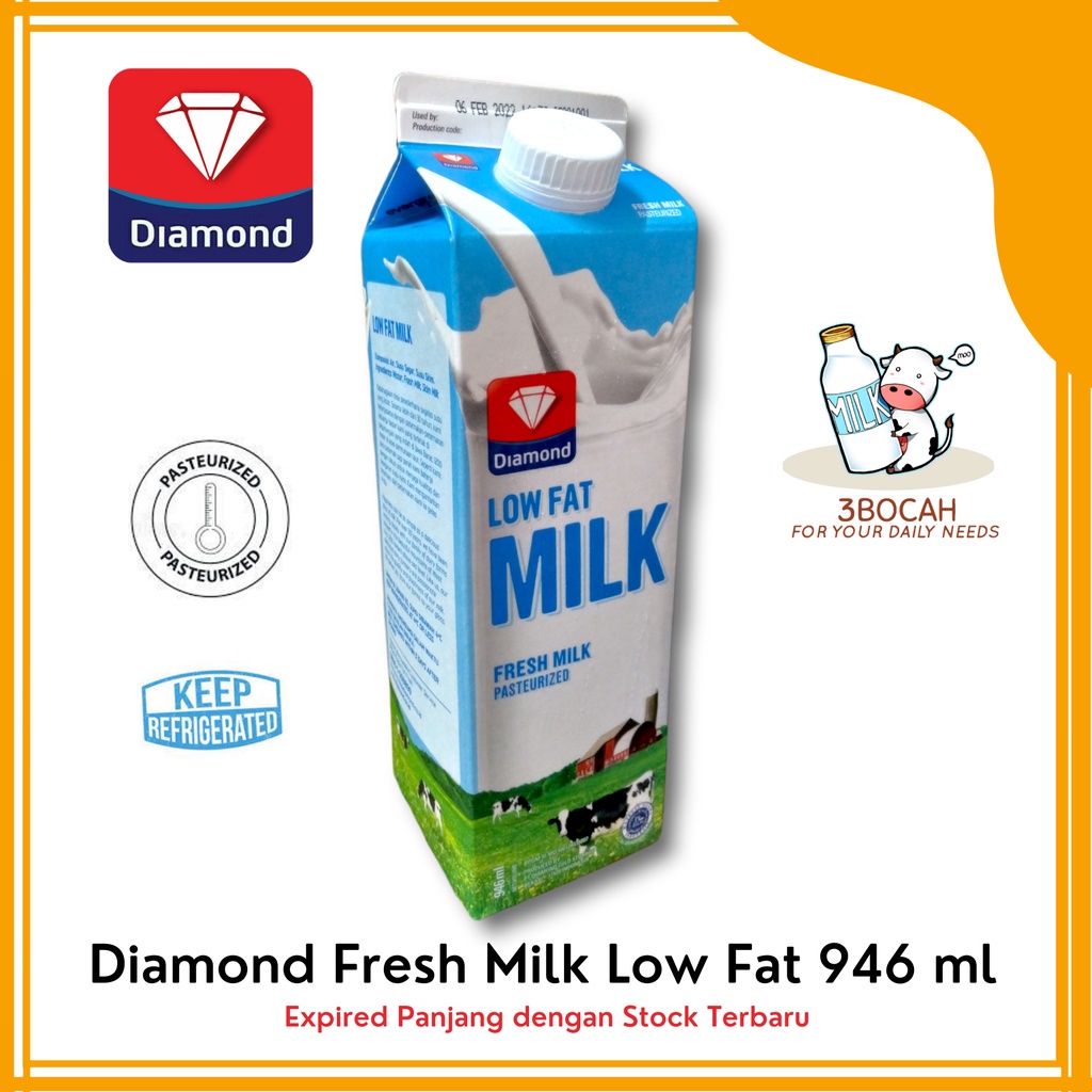 

Diamond Fresh Milk Low Fat Rendah LemakSusu Segar Pasteurisasi 946ml 1L murah expired lama ORI