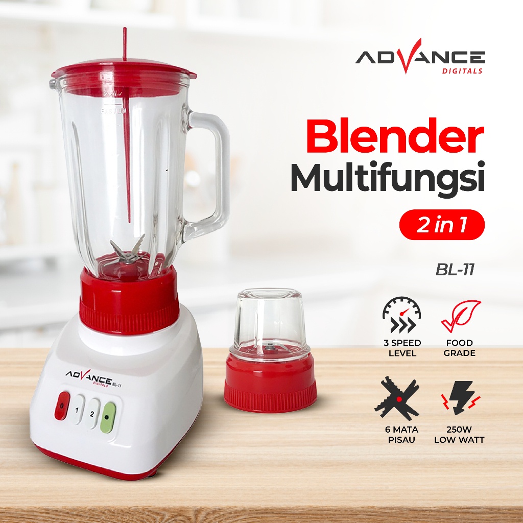 Advance Blender Buah Kaca 6 Pisau Juicer 1.200ml Blender Jus 2 in 1 Mesin Blender Smoothies 5 Gigi