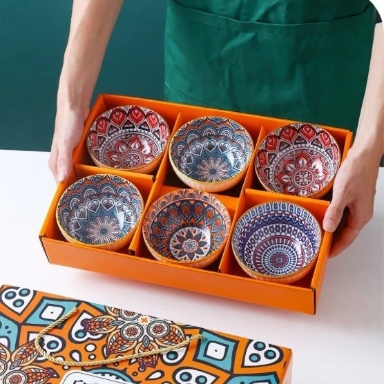 Bohemian Japanese 6 Bowl Set Hampers - Bohemian Mangkok Keramik - Asli