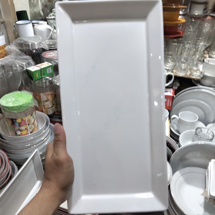 Baru Piring Saji Persegi Panjang Keramik Blanc