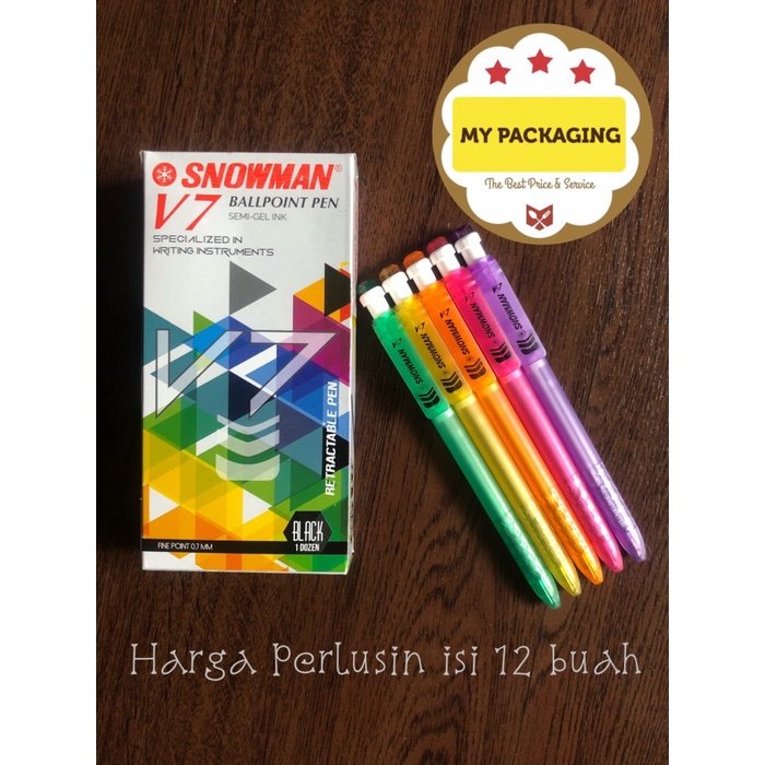 

ATKJaya- Ball Point Retractable Semi Gel Ink V7 0.7 hitam / bolpen SNOWMAN