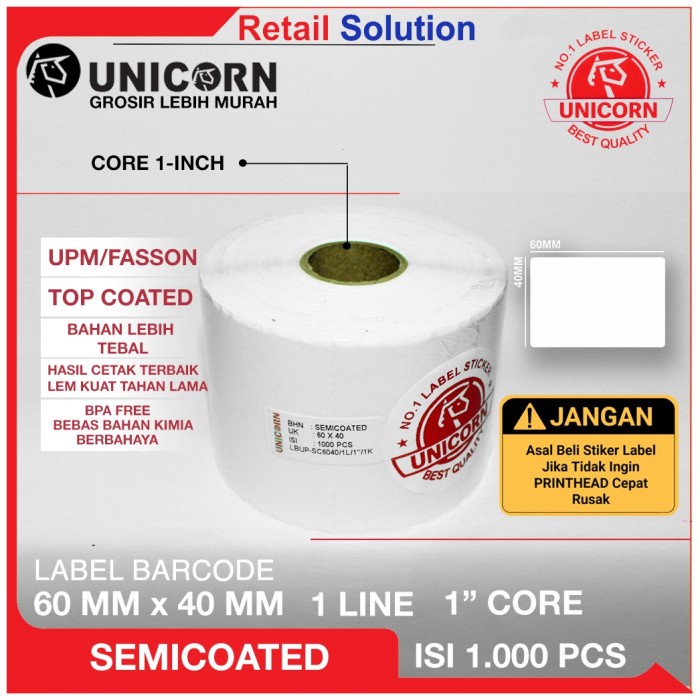 

ATKJaya- Sticker Label Barcode 60x40 mm @1000 pcs Semicoat