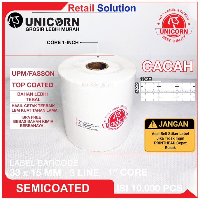 

ATKJaya- Sticker Label Barcode 33x15 mm @10000 pcs Semicoat Cacah