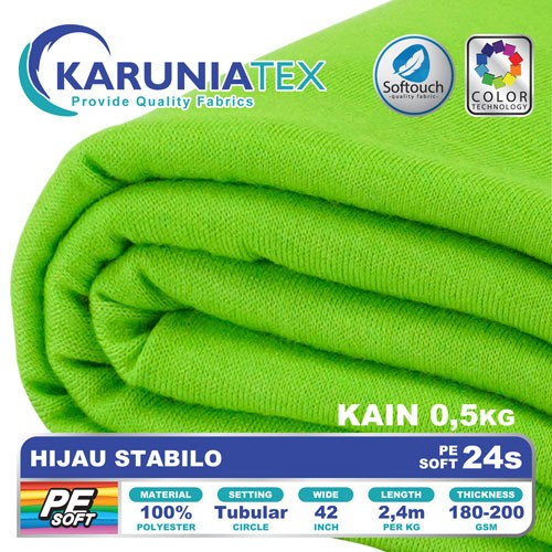 ATKJaya- Kain Kaos PE Soft 24s Kiloan Hijau Stabilo Karunia Textile