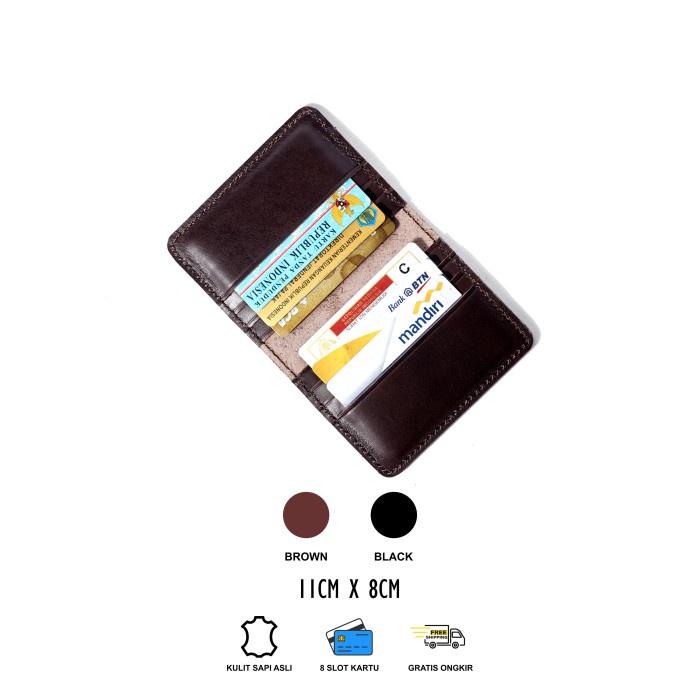 

ATKJaya- dompet kartu kulit asli model lipat 8 slot kartu - card wallet coklat