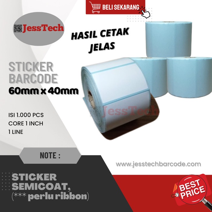 

ATKJaya- STIKER BARCODE LABEL 6X4 CM isi 1.000pcs SEMICOAT