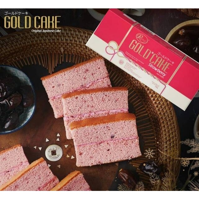 

RIOUS GOLD CAKE STRAWBERRY 400GR ISI 12 SLICE KEIK STROBERI ALA JEPANG