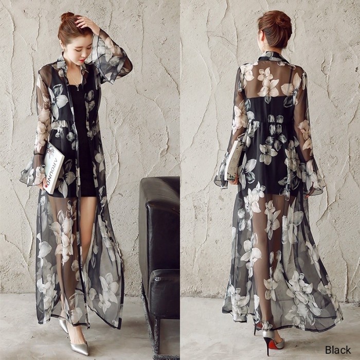 Sale Fs 80227 Baju Atasan Outer Olean Chiffon Sifon Outwear Long Panjang Bunga Premium Import Ld98