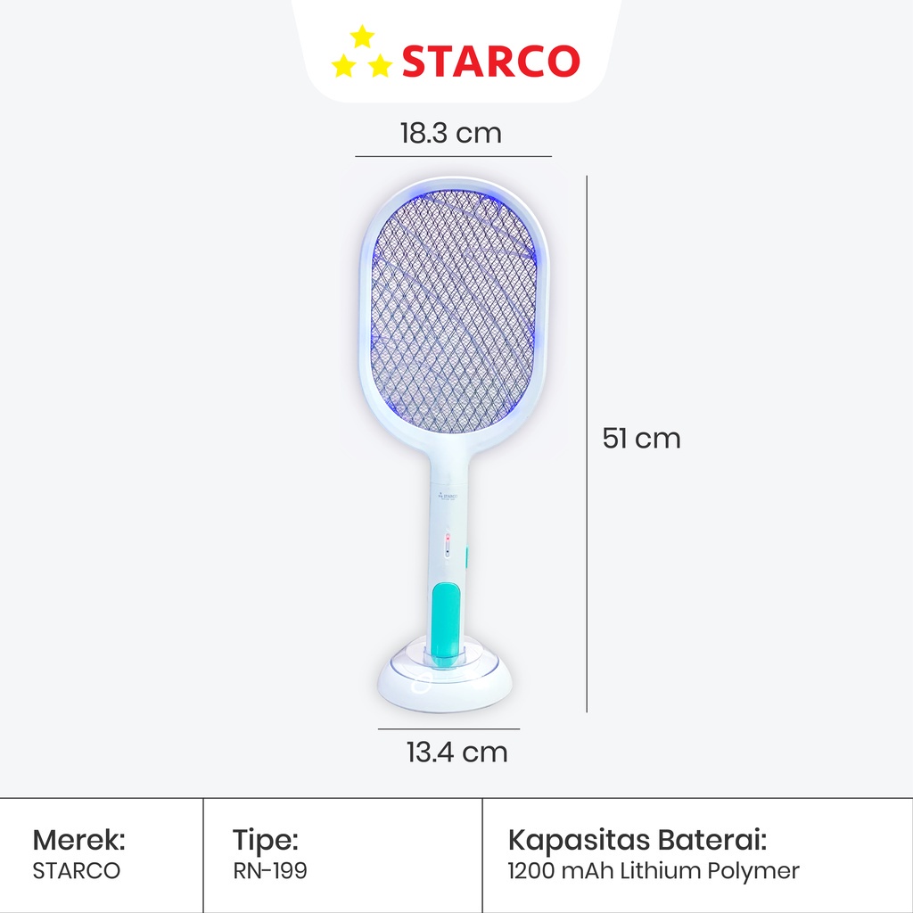 Raket Nyamuk Elektrik Starco RN-199, 2 in 1, Abu-Abu/Mint