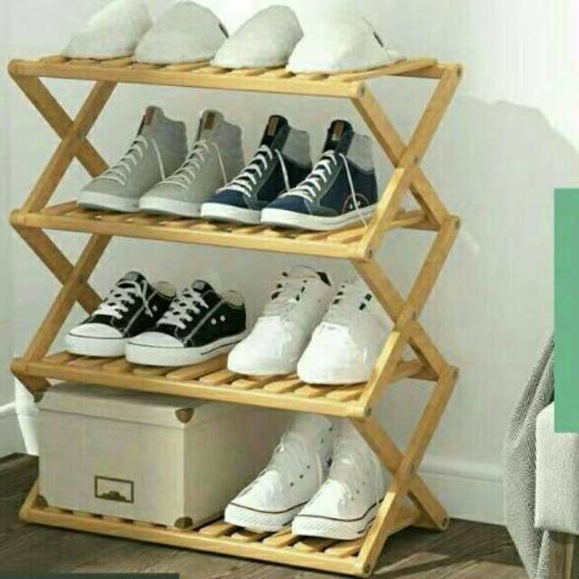 Rak Susun Kayu Lipat Rak Sepatu Rak Pot Bunga Rak Kayu Portable