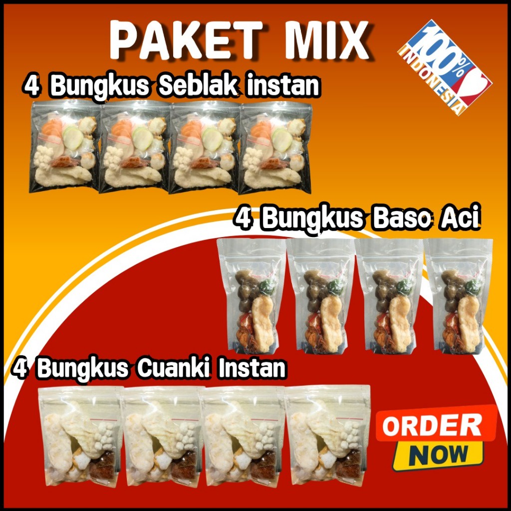 

Paket Mix 12 bungkus Baso aci 4 cuanki 4 seblak 4 Murah Hemat