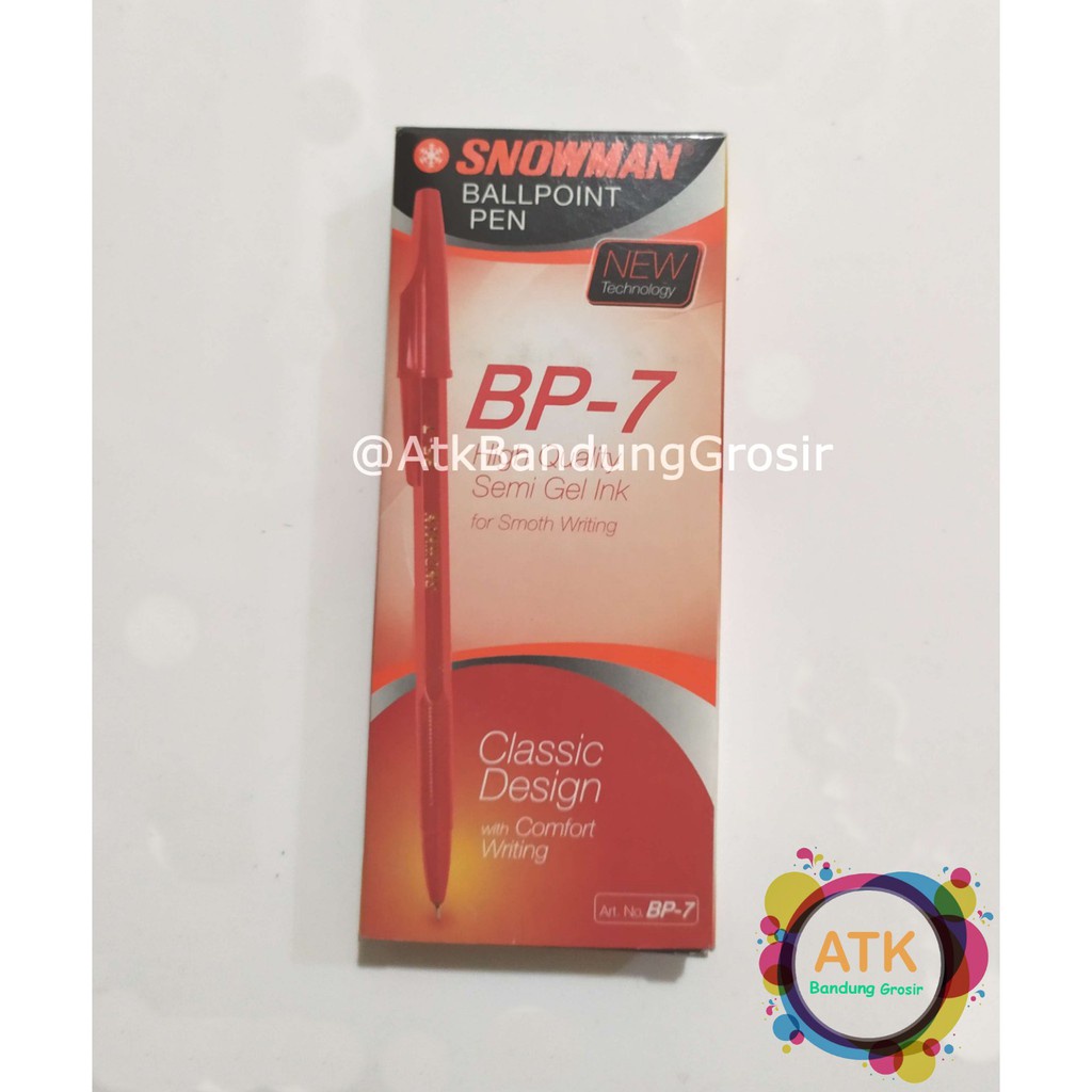 

Pulpen Snowman BP-7 Semi Gel Warna Biru Hitam Merah Grosir Murah - Lusinan (12 pcs)