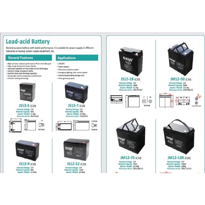 Aki kering battery baterai vrla MF kijo 12v 12 v 50ah 50 ah