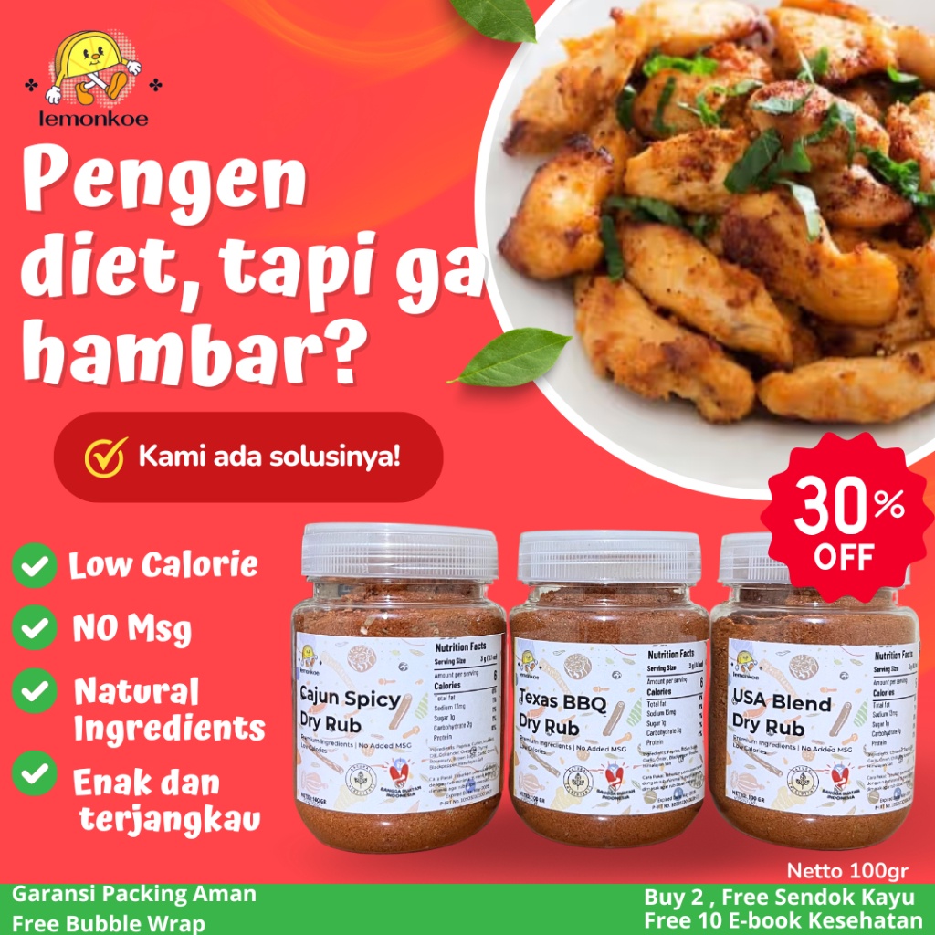 

Lemonkoe Bumbu Diet Marinasi Kering Rendah Kalori Healthy Dry Rub COD Free Ongkir Murah Terjangkau