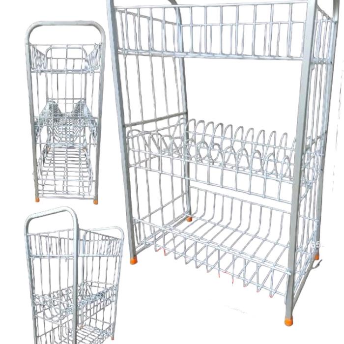 Rak Piring Aluminium 3Susun Rak Serbaguna Piring Gelas Rak Lantai Rak Aluminium Besi