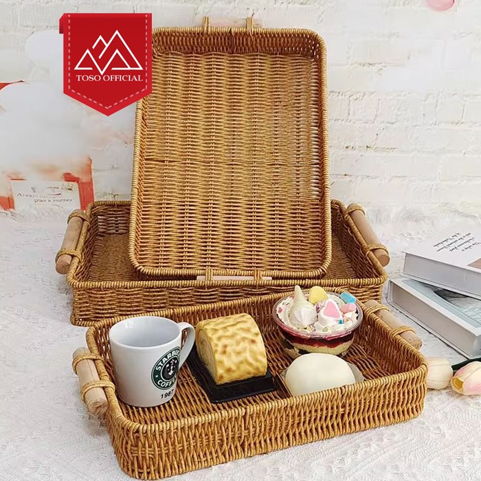 

..... Nampan Kayu Baki Alas Rotan Rattan Tray Handmade Keranjang Anyaman Tempat Buah Cemilan Kue