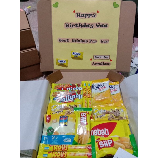 

HJ SNACK BOX / KADO ULANG TAHUN / KADO WISUDA / PAKET KUNING