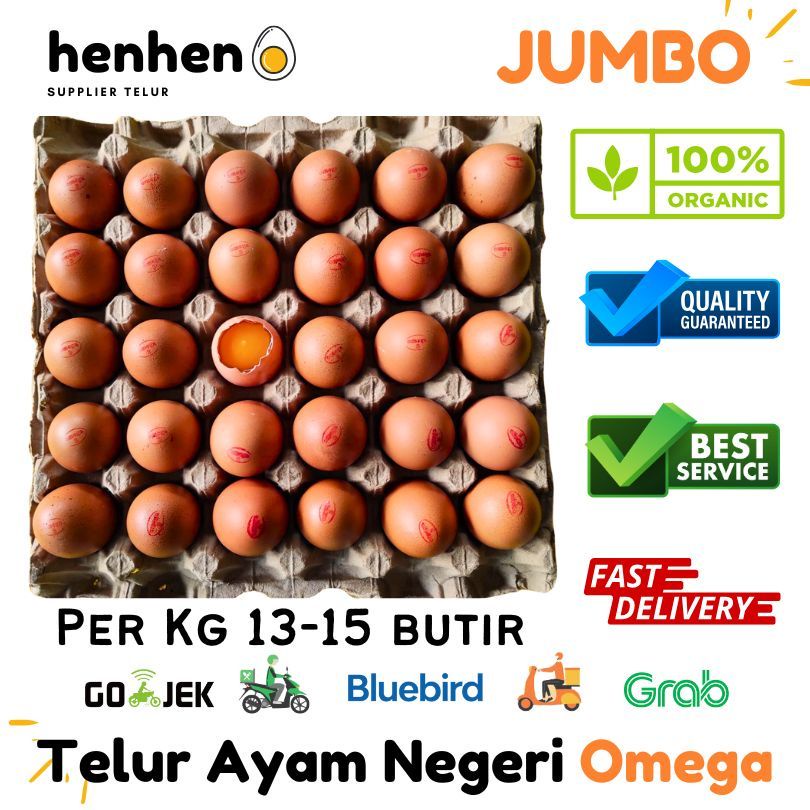 

TELUR AYAM NEGERI OMEGA ORGANIK JUMBO/BESAR (13-15 BUTIR) HENMART